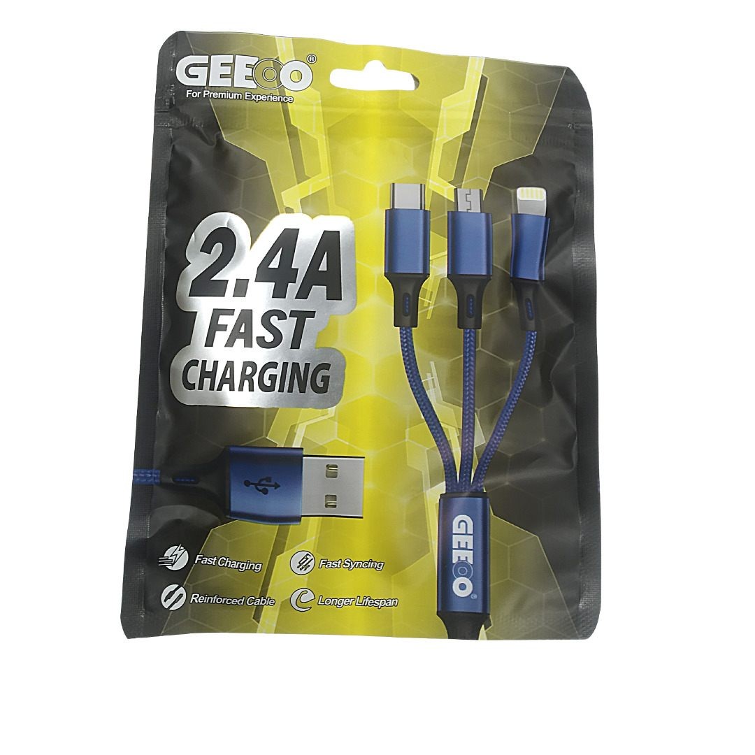 Geeoo DC303 2.4A Fast Charging 3pin{Micro,Type-c,i...... BD