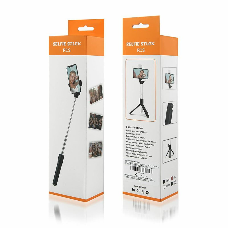 R1s Selie Stick (R1S সেলফি স্টিক ফিল লাইট সহ ওয়্যারলেস রিমোট)