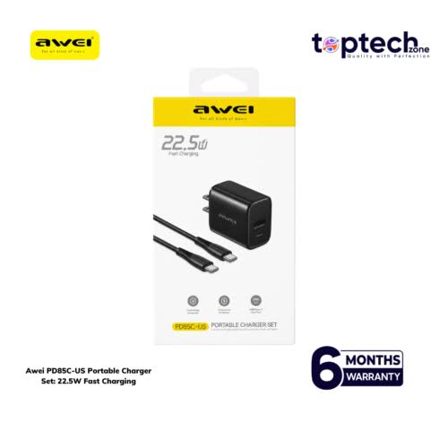 Awei PD85C-US Combo Dual Port PD 22.5W Output Fast Charger With Type-C Cable