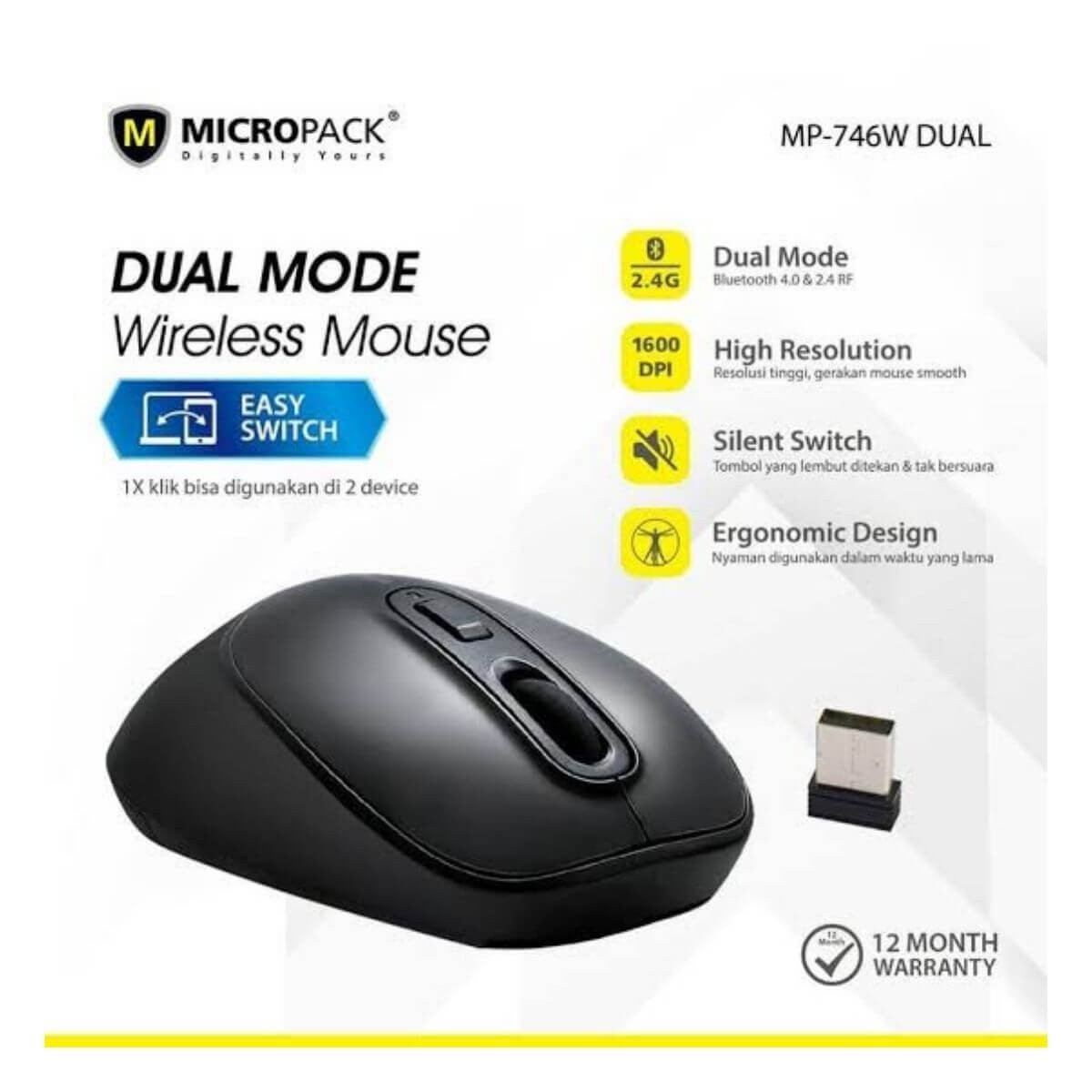 Micropack MP716W Dual Mode Wireless Mouse {Poly} BD