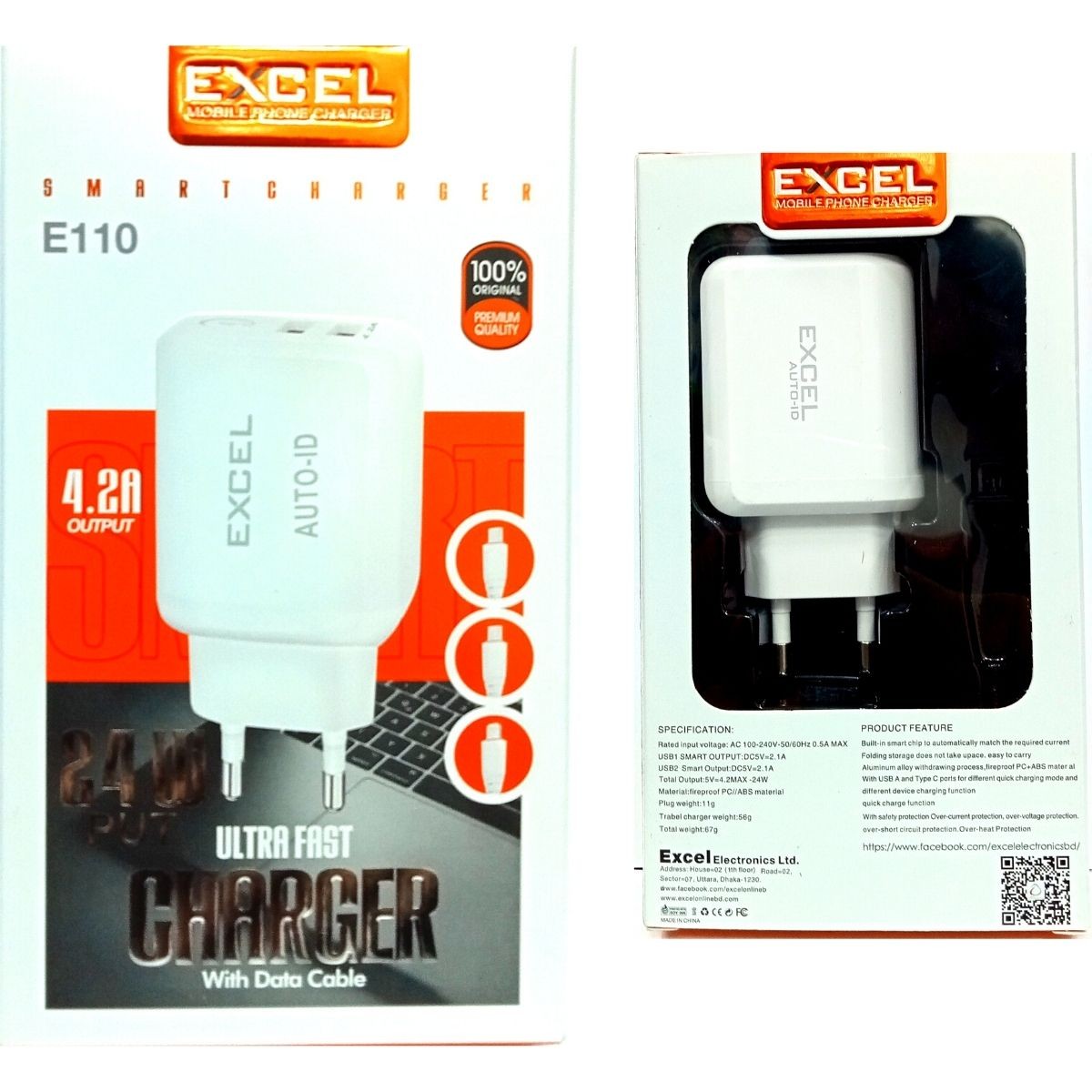 Excel E110 4.2A 24Watt Type-C Fast Charger BD