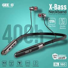GEEOO BL180 X-Bass Clear Sound Neckband – 120H Playtime, Double Battery, Bluetooth V5.6