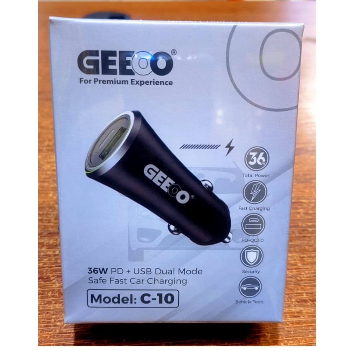 GEEOO C10 36Watt PD+USB Dual Mode Fast Car Charger BD