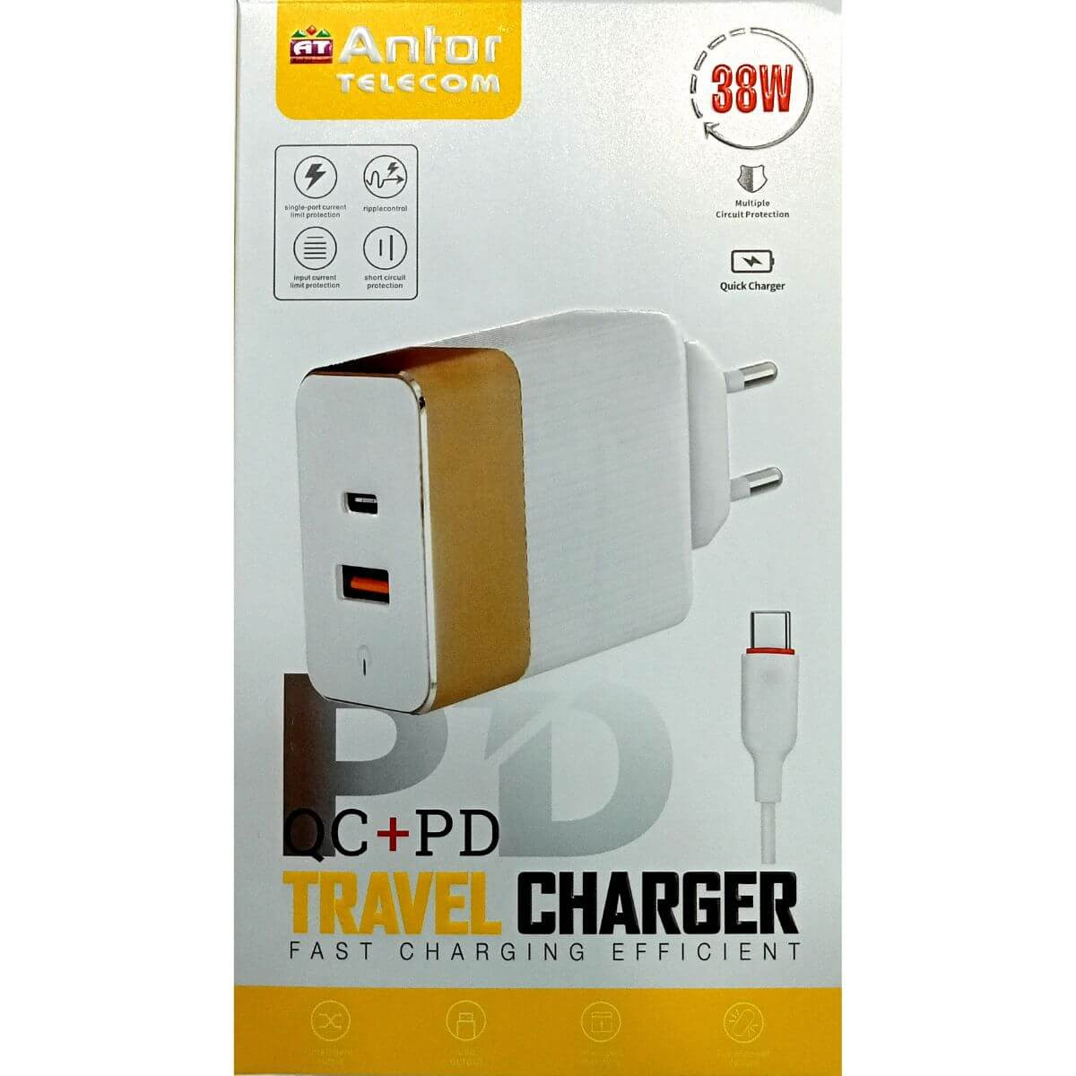 Antor 38Watt QC+PD Type-C Cable USB Fast Charger BD