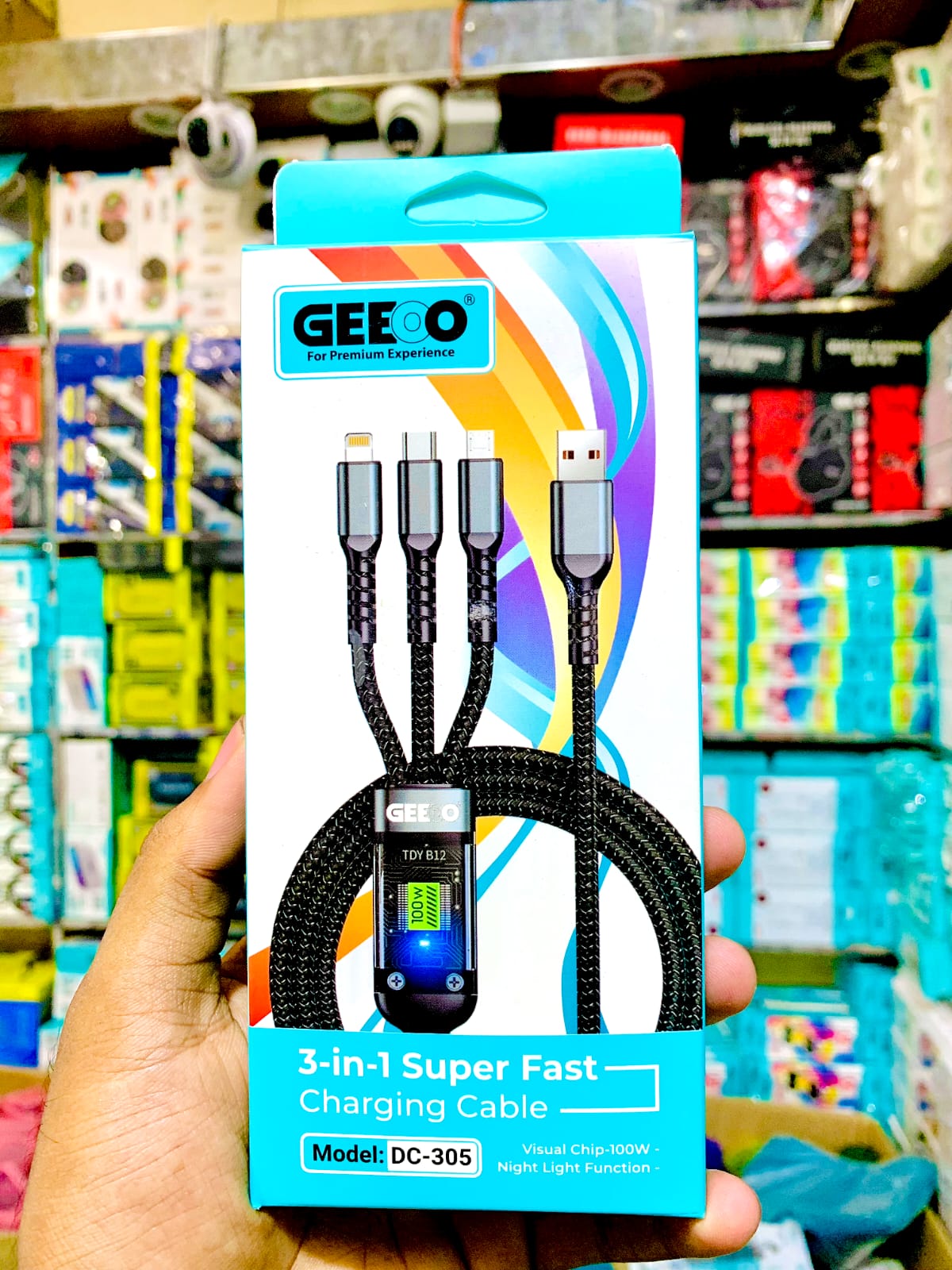 GEEOO MODEL DC305 3 In 1 Super Fast Charging Cable 1M Long 100W Safe Charge